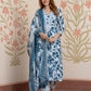 Jaitpuriya Women Blue Pure Cotton A-Line Kurta Bottom Dupatta set