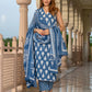 Jaitpuriya Women Blue Pure Cotton Straight Kurta Bottom Dupatta set