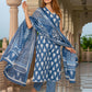 Jaitpuriya Women Blue Pure Cotton Straight Kurta Bottom Dupatta set