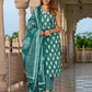 Jaitpuriya Women Teal Green Pure Cotton Straight Kurta Bottom Dupatta set