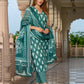 Jaitpuriya Women Teal Green Pure Cotton Straight Kurta Bottom Dupatta set