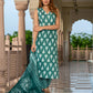 Jaitpuriya Women Teal Green Pure Cotton Straight Kurta Bottom Dupatta set