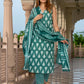 Jaitpuriya Women Teal Green Pure Cotton Straight Kurta Bottom Dupatta set