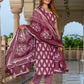 Jaitpuriya Women Burgundy Pure Cotton Straight Kurta Bottom Dupatta set