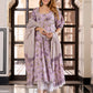 Jaitpuriya Women Mauve Pure Cotton Anarkali Kurta Bottom Dupatta set