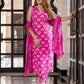 Jaitpuriya Women Pink Pure Cotton Straight Kurta Bottom Dupatta set