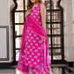 Jaitpuriya Women Pink Pure Cotton Straight Kurta Bottom Dupatta set