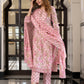 Jaitpuriya Women Pink Pure Cotton Straight Kurta Bottom Dupatta set