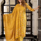 Jaitpuriya Women Yellow Pure Cotton Straight Kurta Bottom Dupatta set