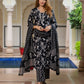 Jaitpuriya Women Black Pure Cotton Straight Kurta Bottom Dupatta set
