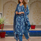 Jaitpuriya Women Blue Pure Cotton Straight Kurta bottom Dupatta set