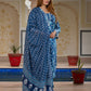 Jaitpuriya Women Blue Pure Cotton Straight Kurta bottom Dupatta set