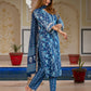 Jaitpuriya Women Blue Pure Cotton Straight Kurta bottom Dupatta set