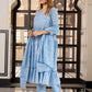 Jaitpuriya Women Blue Pure Cotton Anarkali Kurta Bottom Dupatta set