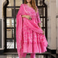 Jaitpuriya Women Pink Pure Cotton Anarkali Kurta Bottom Dupatta set