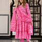 Jaitpuriya Women Pink Pure Cotton Anarkali Kurta Bottom Dupatta set