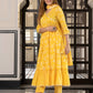 Jaitpuriya Women Yellow Pure Cotton Anarkali Kurta Bottom Dupatta set