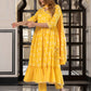 Jaitpuriya Women Yellow Pure Cotton Anarkali Kurta Bottom Dupatta set