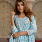 Jaitpuriya Women Blue Pure Cotton Anarkali Kurta Bottom Dupatta set