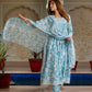 Jaitpuriya Women Blue Pure Cotton Anarkali Kurta Bottom Dupatta set