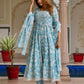 Jaitpuriya Women Blue Pure Cotton Anarkali Kurta Bottom Dupatta set