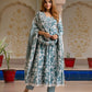 Jaitpuriya Women Green Pure Cotton Anarkali Kurta Bottom Dupatta set