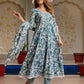 Jaitpuriya Women Green Pure Cotton Anarkali Kurta Bottom Dupatta set