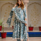 Jaitpuriya Women Green Pure Cotton Anarkali Kurta Bottom Dupatta set