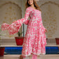 Jaitpuriya Women Pink Pure Cotton Anarkali Kurta Bottom Dupatta set