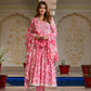 Jaitpuriya Women Pink Pure Cotton Anarkali Kurta Bottom Dupatta set
