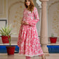 Jaitpuriya Women Pink Pure Cotton Anarkali Kurta Bottom Dupatta set