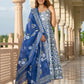 Jaitpuriya Women Navy Blue Pure Cotton Anarkali Kurta Bottom Dupatta set
