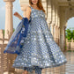 Jaitpuriya Women Navy Blue Pure Cotton Anarkali Kurta Bottom Dupatta set