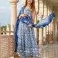 Jaitpuriya Women Navy Blue Pure Cotton Anarkali Kurta Bottom Dupatta set