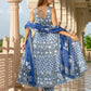 Jaitpuriya Women Navy Blue Pure Cotton Anarkali Kurta Bottom Dupatta set