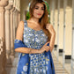 Jaitpuriya Women Navy Blue Pure Cotton Anarkali Kurta Bottom Dupatta set