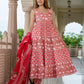 Jaitpuriya Women Pink Pure Cotton Anarkali Kurta Bottom Dupatta set