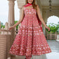Jaitpuriya Women Pink Pure Cotton Anarkali Kurta Bottom Dupatta set