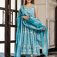 Jaitpuriya Women Sky Blue Pure Cotton Anarkali Kurta Bottom Dupatta set