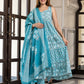 Jaitpuriya Women Sky Blue Pure Cotton Anarkali Kurta Bottom Dupatta set