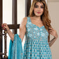 Jaitpuriya Women Sky Blue Pure Cotton Anarkali Kurta Bottom Dupatta set