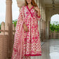 Jaitpuriya Women Pink And Cream Pure Cotton Anarkali Kurta Bottom Dupatta set