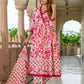 Jaitpuriya Women Pink And Cream Pure Cotton Anarkali Kurta Bottom Dupatta set