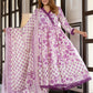 Jaitpuriya Women Purple And Cream Pure Cotton Anarkali Kurta Bottom Dupatta set