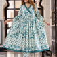 Jaitpuriya Women Teal Green And Cream Pure Cotton Anarkali Kurta Bottom Dupatta set