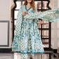 Jaitpuriya Women Teal Green And Cream Pure Cotton Anarkali Kurta Bottom Dupatta set