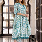 Jaitpuriya Women Teal Green And Cream Pure Cotton Anarkali Kurta Bottom Dupatta set
