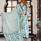 Jaitpuriya Women Teal Green And Cream Pure Cotton Anarkali Kurta Bottom Dupatta set