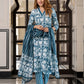 Jaitpuriya Women Teal Blue And Off White Pure Cotton Straight Kurta Bottom Dupatta set