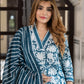Jaitpuriya Women Teal Blue And Off White Pure Cotton Straight Kurta Bottom Dupatta set
